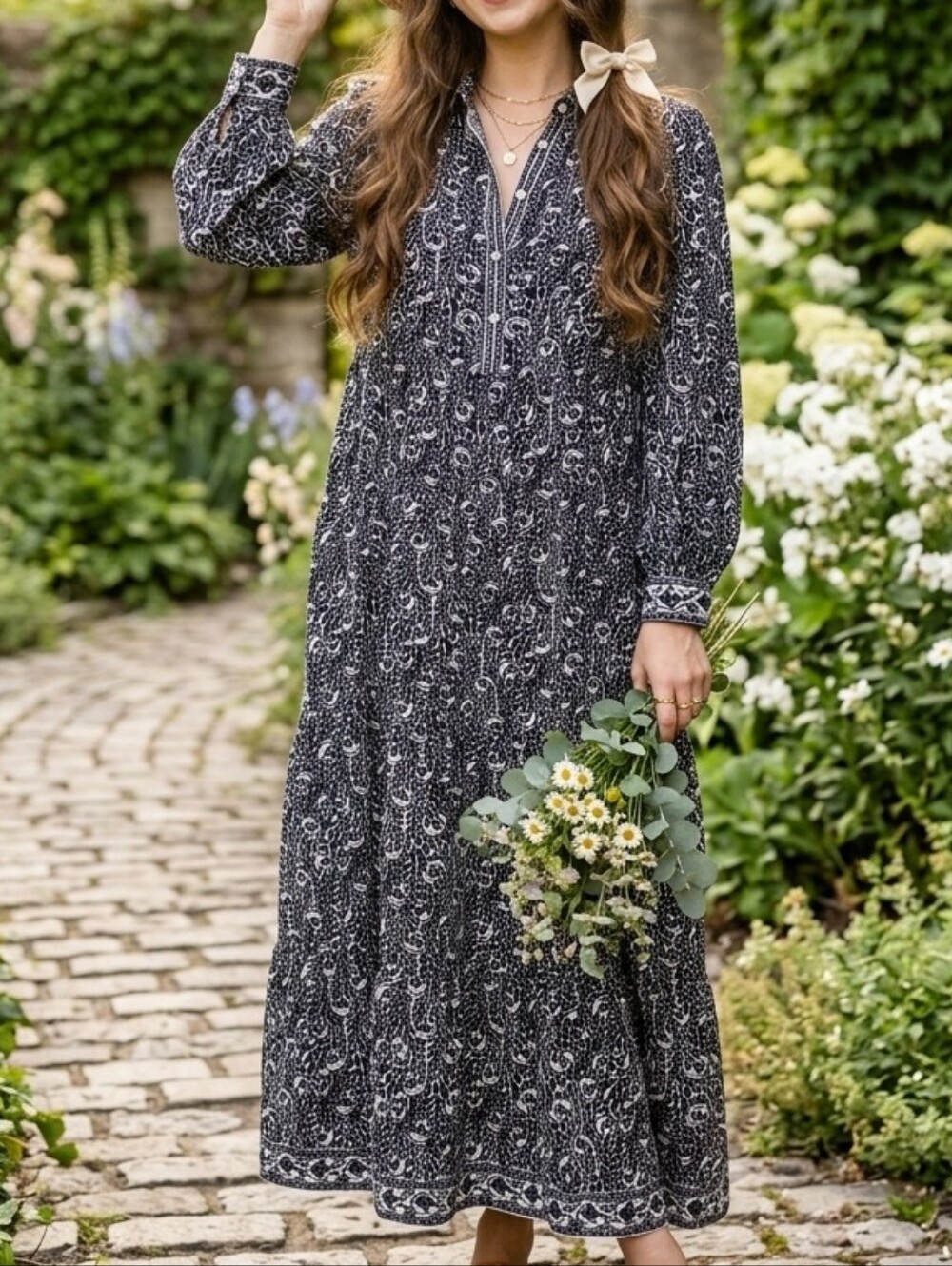 NWT Max Studio London Black White Floral Tiered Maxi Dress Small